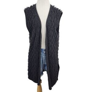 Kinross Cashmere Vest Womens Large Gray Textured Knit Open Front Sleeveless Shag